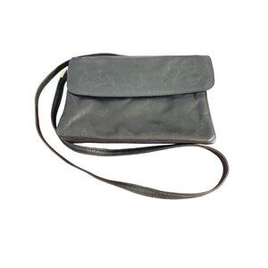 Vintage Due Fratelli Navy Blue Leather Shoulder Crossbody Bag Zipper Sections